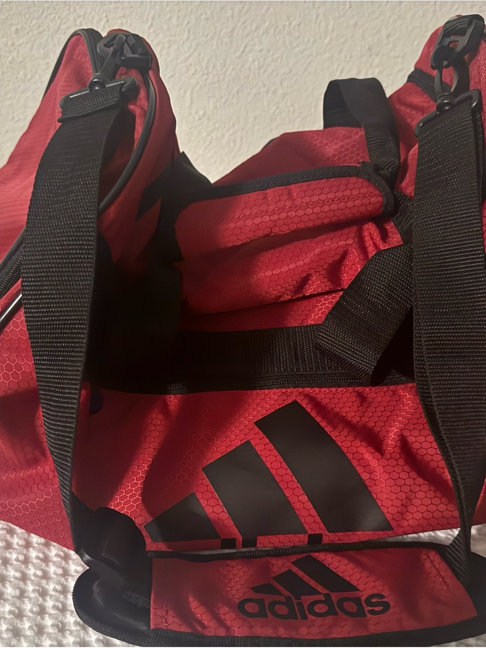 adidas Red and Black Men's Duffel Bag - Hex Pattern Sport Carry
